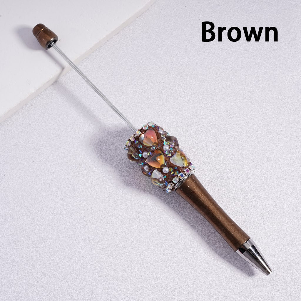 Beadable Pen with Cute Hearts White Pearls AB Rhinestones Chains Multi-Color