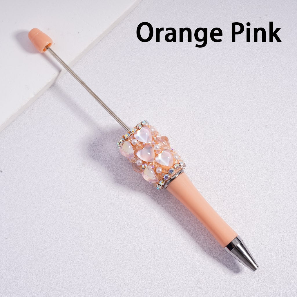 Beadable Pen with Cute Hearts White Pearls AB Rhinestones Chains Multi-Color