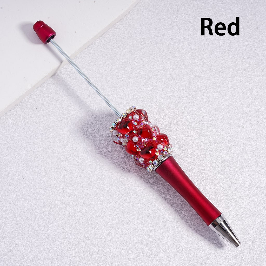 Beadable Pen with Cute Hearts White Pearls AB Rhinestones Chains Multi-Color