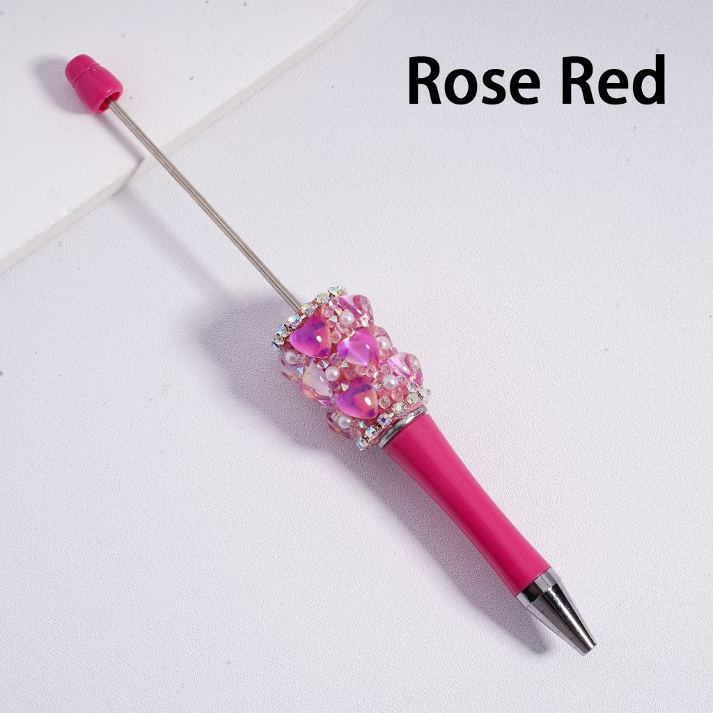 Beadable Pen with Cute Hearts White Pearls AB Rhinestones Chains Multi-Color