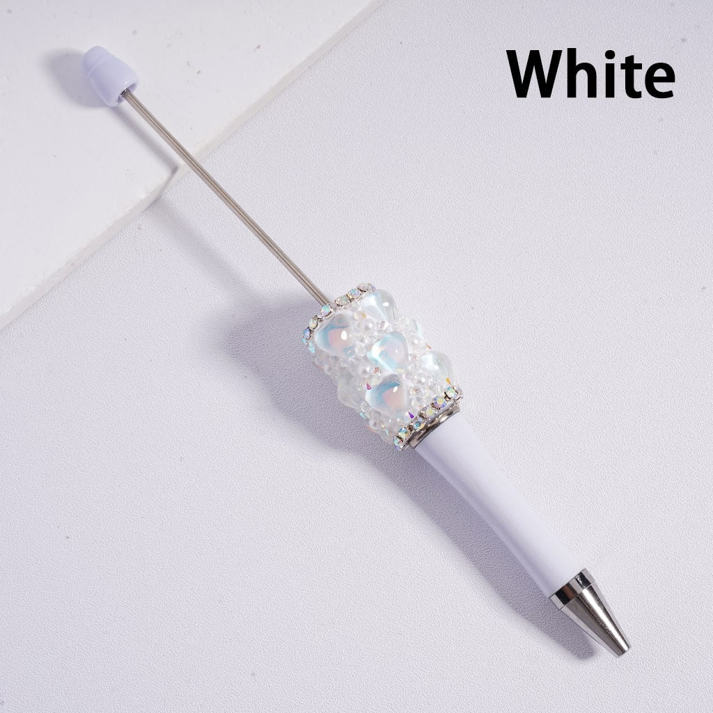 Beadable Pen with Cute Hearts White Pearls AB Rhinestones Chains Multi-Color