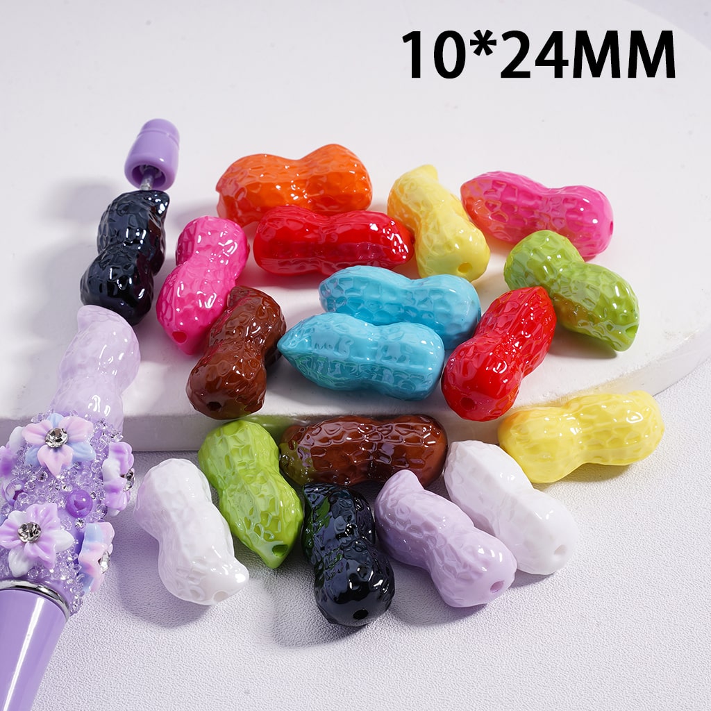 Acrylic Beads UV Coating Cute Peanuts Multi-Color 10*24MM, Random Mix