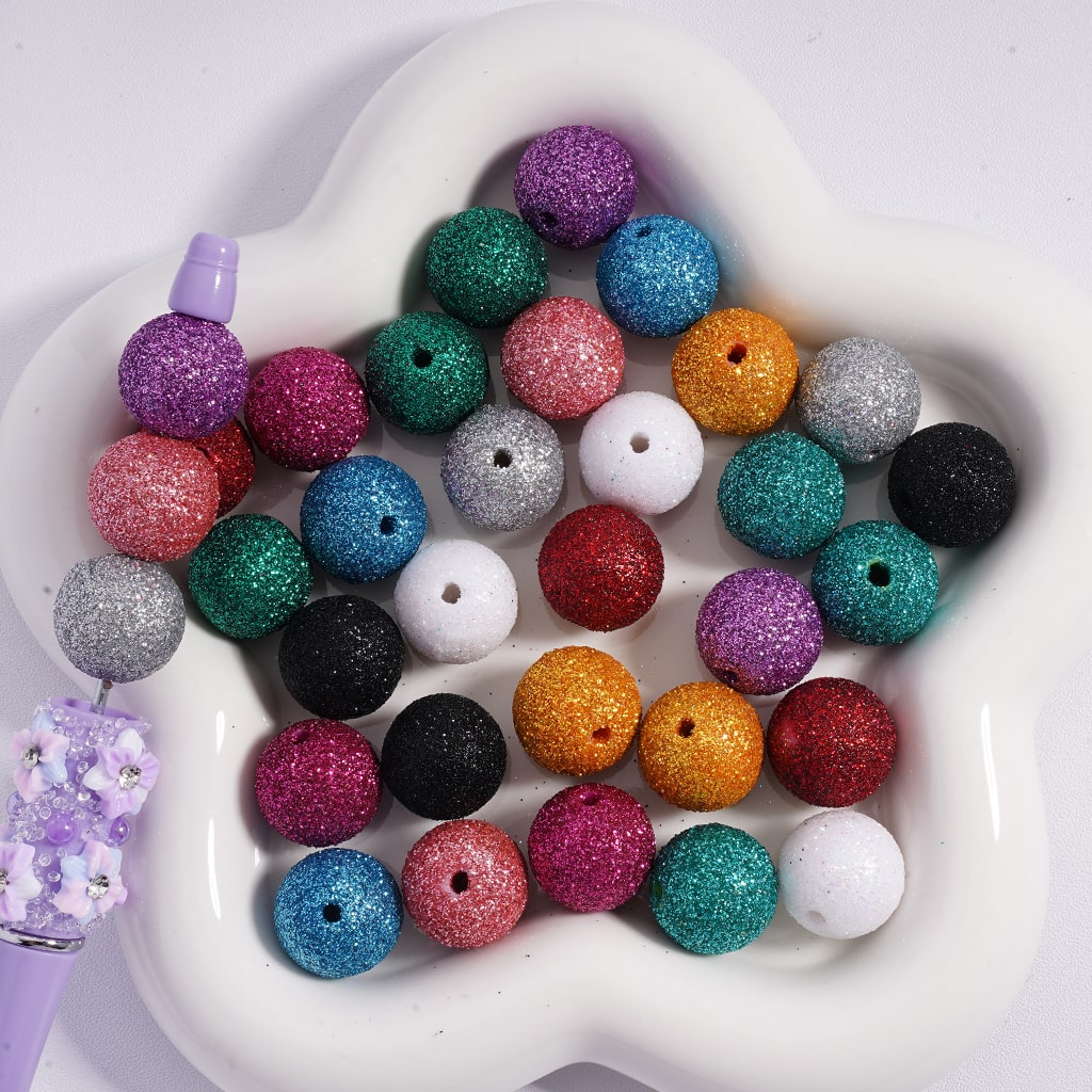 Acrylic Beads Mini Shiny Glitter Multi-Color 16MM, Random Mix