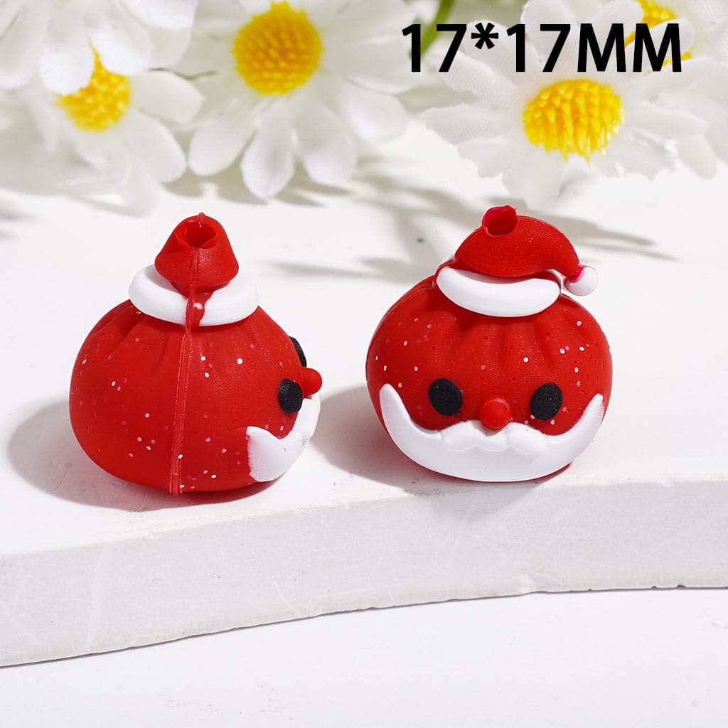 3D Christmas Dumpling with Red Hat and Silver Glitter Silicone Focal Beads, Multi-Color
