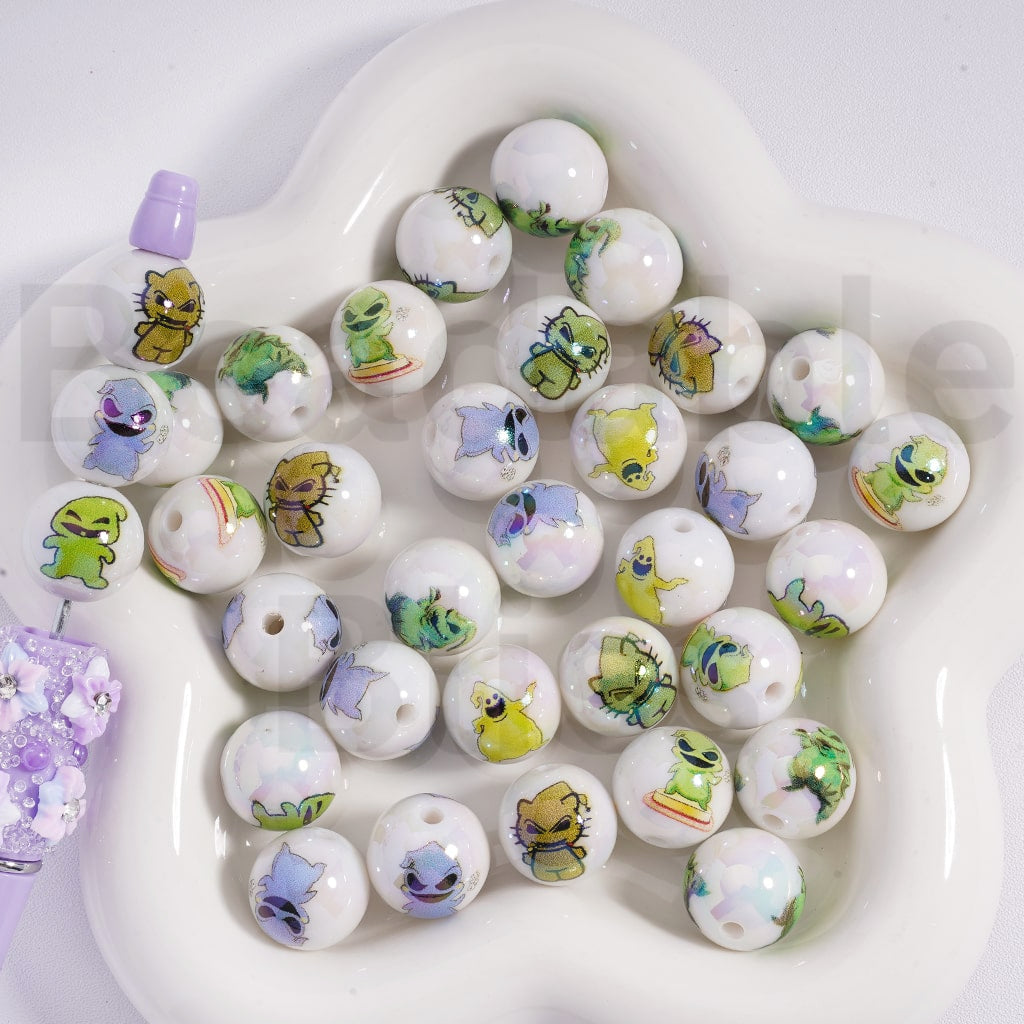 Acrylic Beads UV Coating Cute Oogi Boogi The Nightmar before Christmas White 16MM, Random Mix