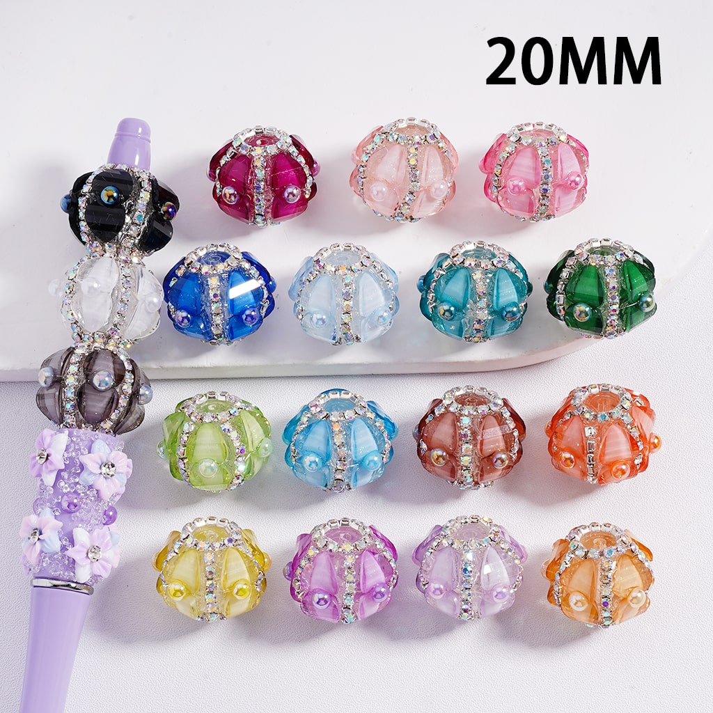 Acrylic Beads Shiny Heart & AB Rhinestones Round Pearls Multi-Color 20MM