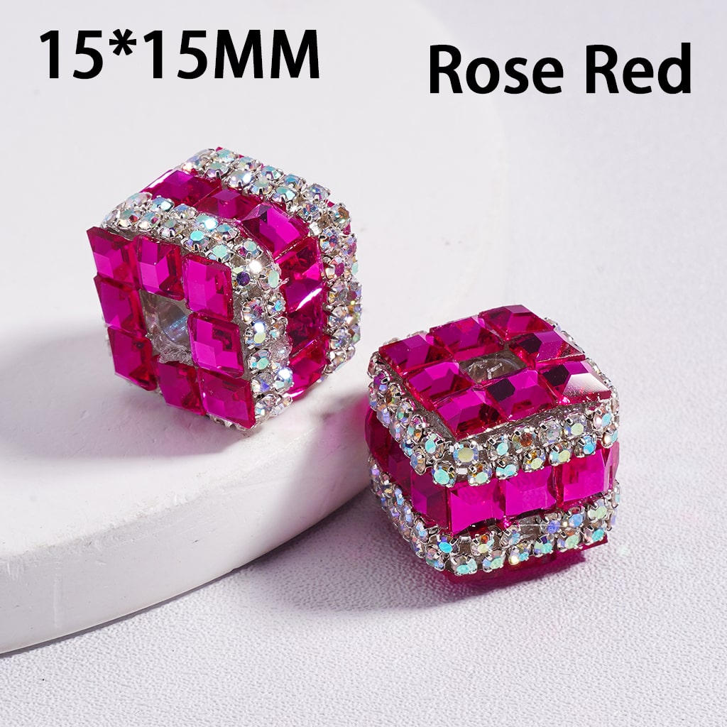 Acrylic Beads Square Cube Shape with Metallic Color Mini Square Rhinestones AB Rhinestones Chains 15*15MM