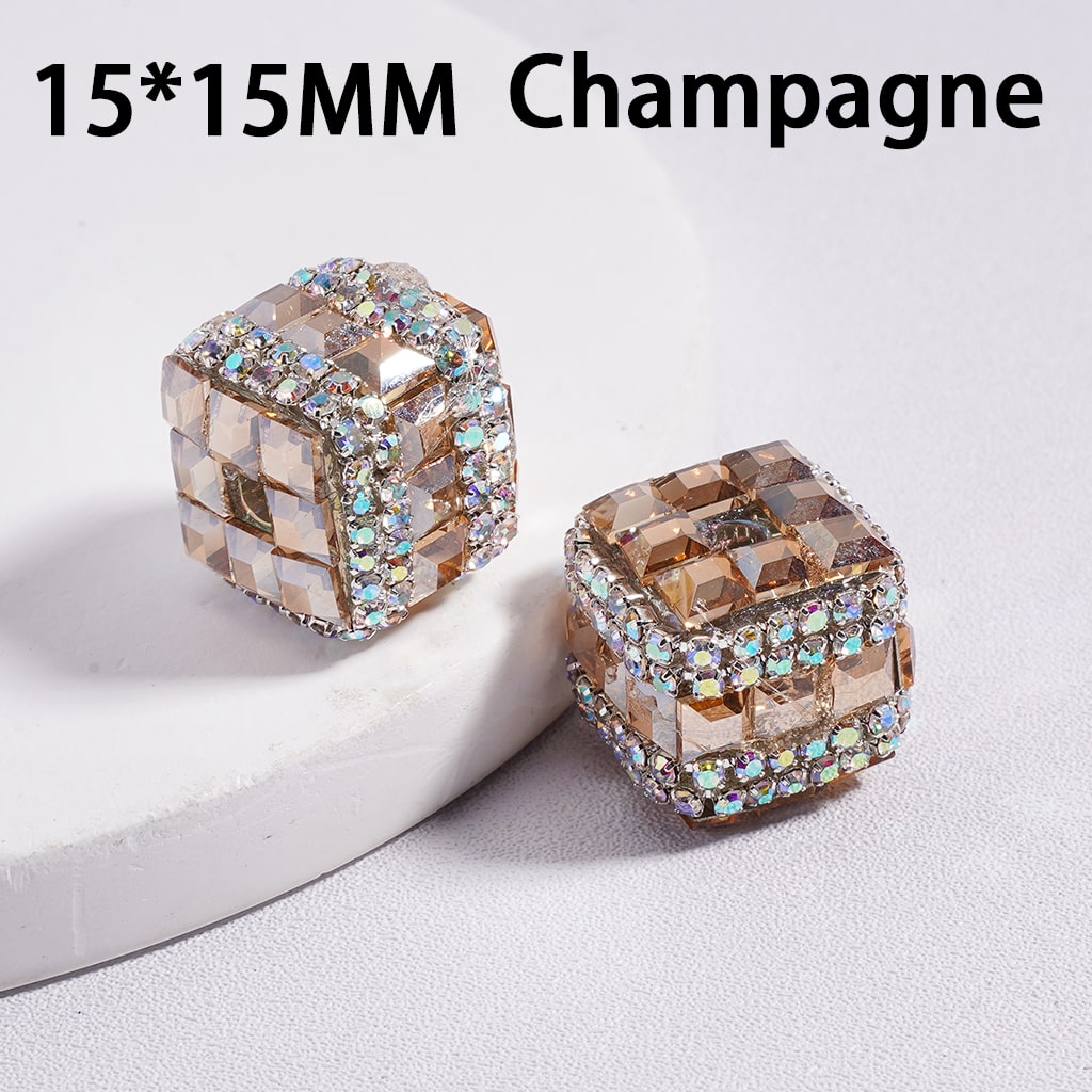 Acrylic Beads Square Cube Shape with Metallic Color Mini Square Rhinestones AB Rhinestones Chains 15*15MM