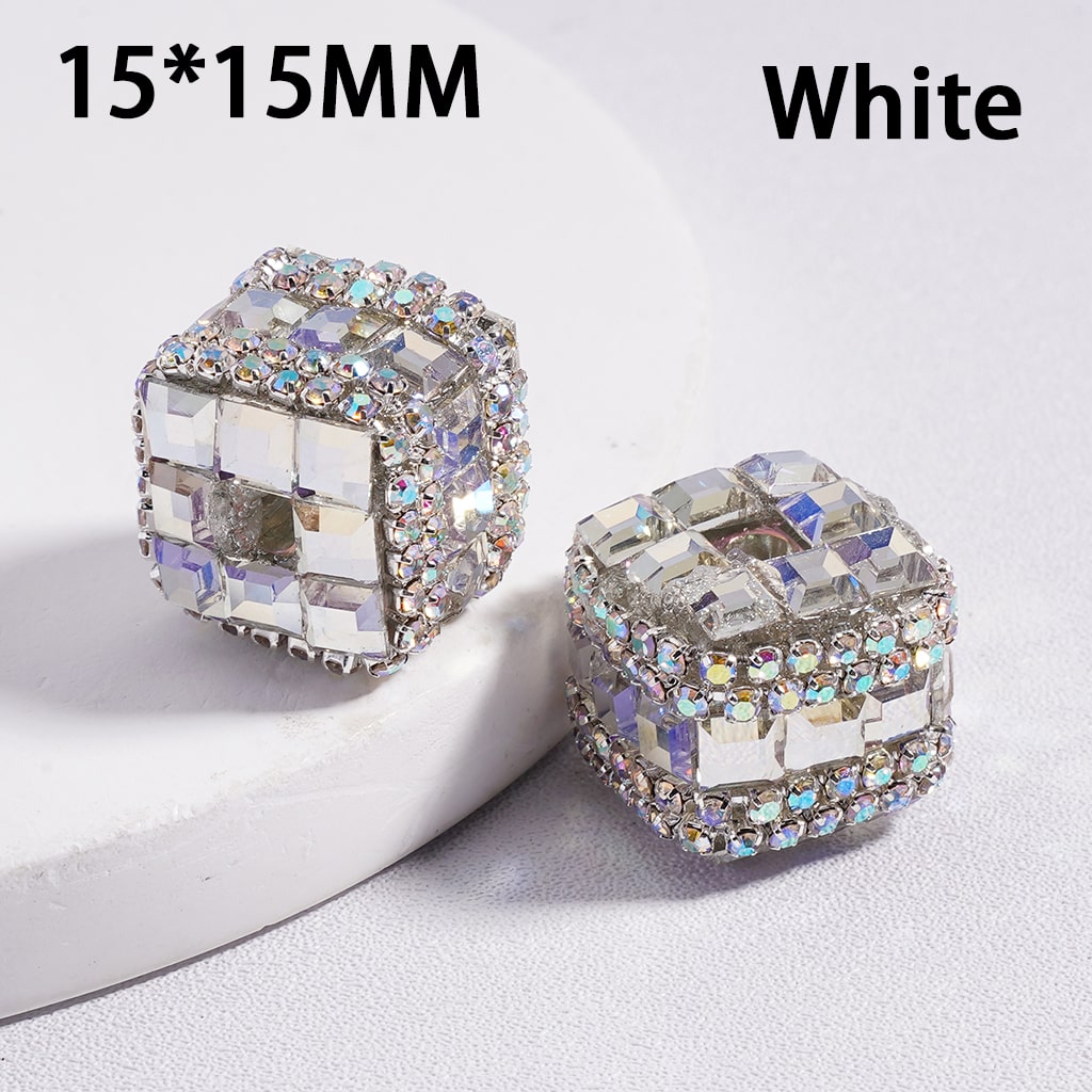 Acrylic Beads Square Cube Shape with Metallic Color Mini Square Rhinestones AB Rhinestones Chains 15*15MM