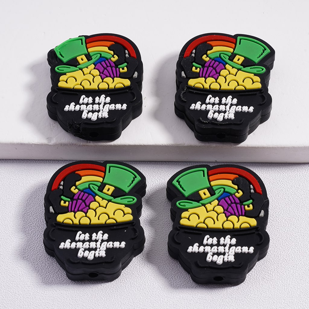 Silicone Focal Beads Let the Shenanigans Begin Green Hat Saint Patrick's Day