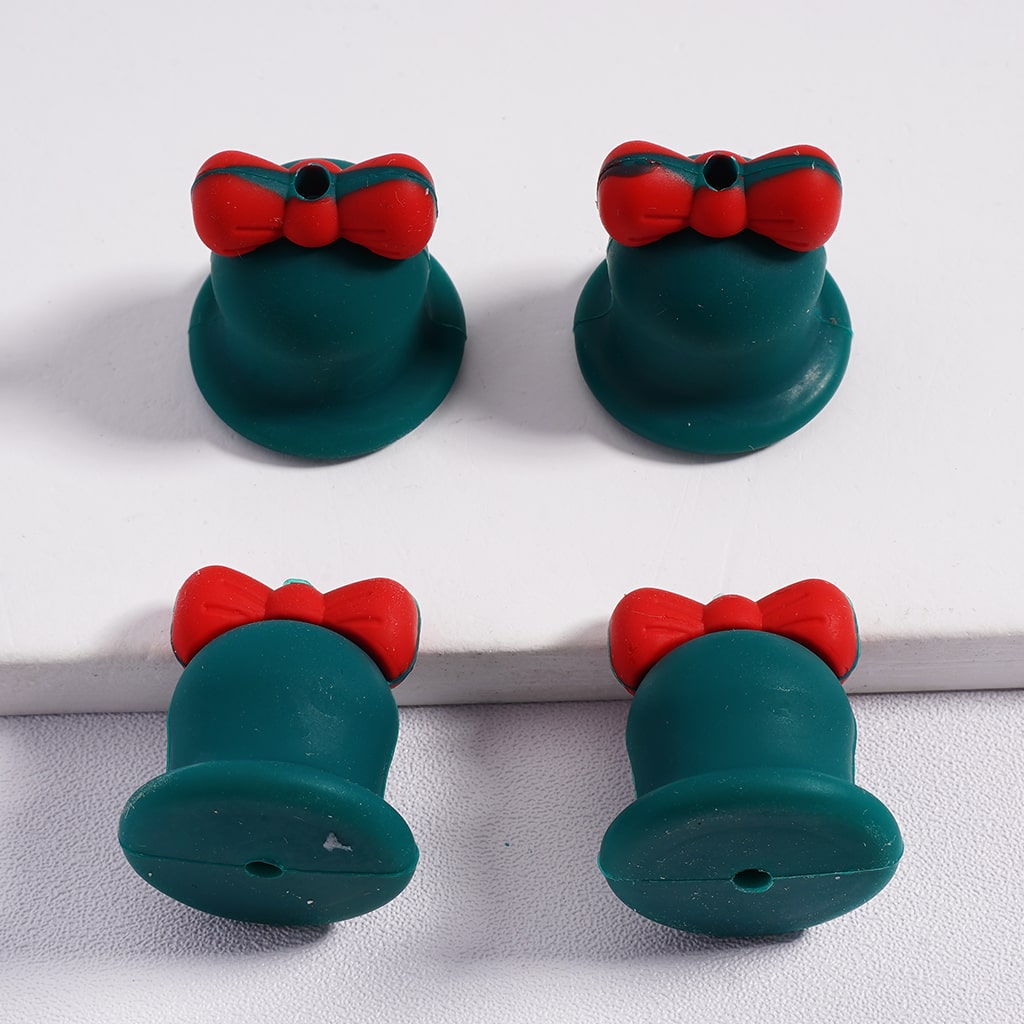 Silicone Focal Beads 3D Cute Christmas Bell with Red Bowknot Multi-Color