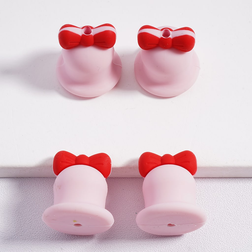 Silicone Focal Beads 3D Cute Christmas Bell with Red Bowknot Multi-Color