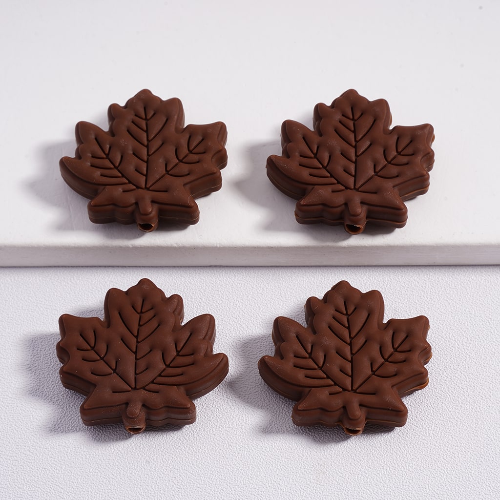 Silicone Focal Beads Cute Maple Leaves in Solid Color