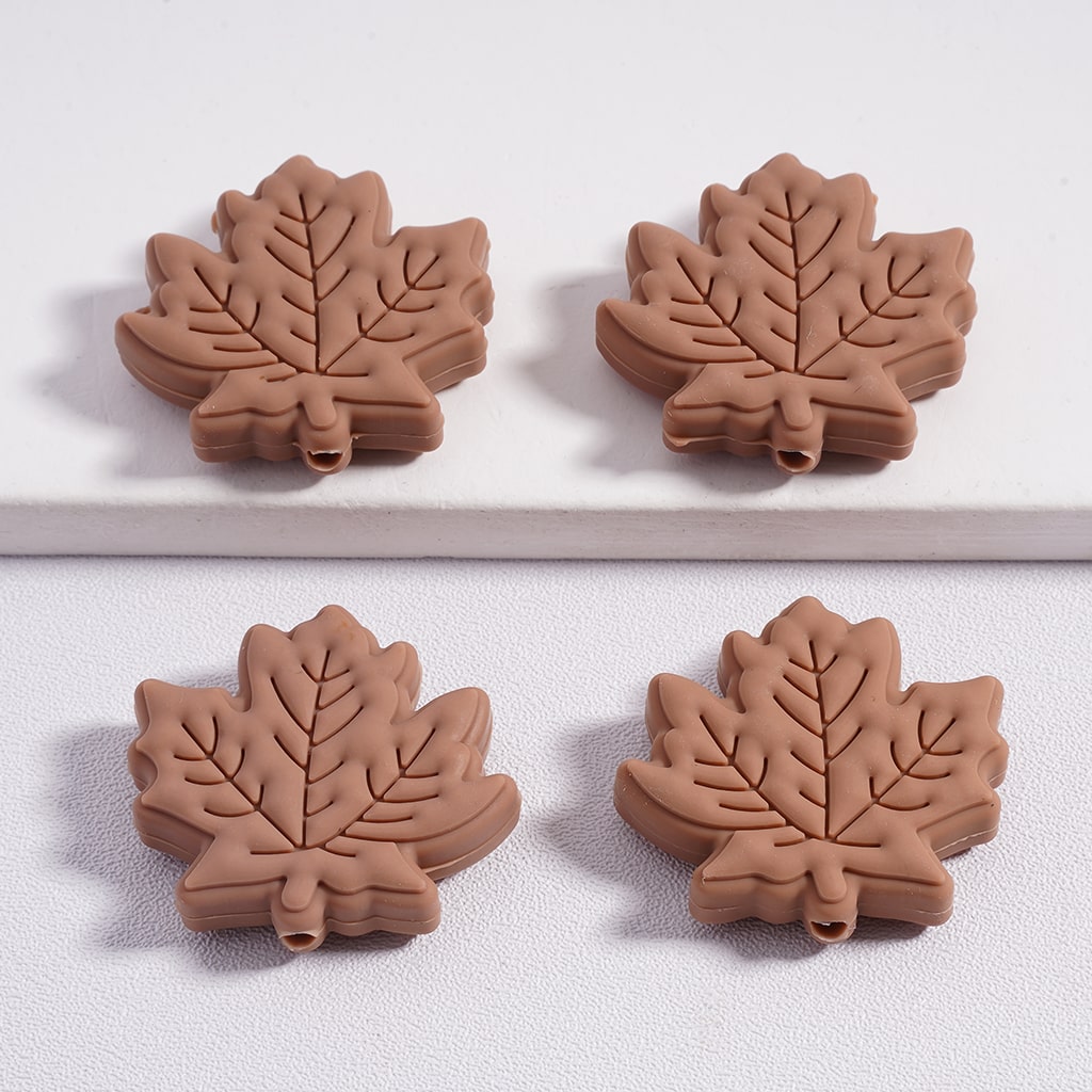 Silicone Focal Beads Cute Maple Leaves in Solid Color