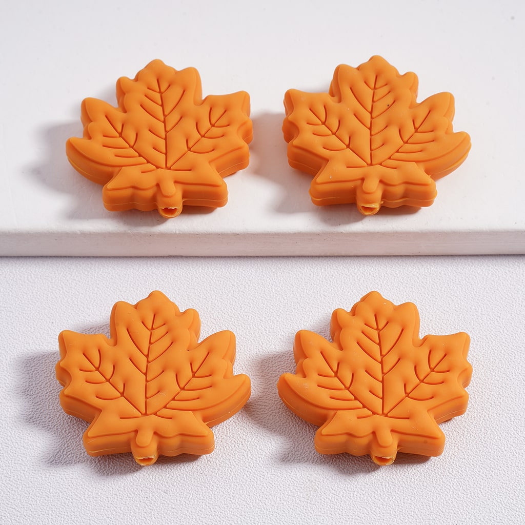 Silicone Focal Beads Cute Maple Leaves in Solid Color