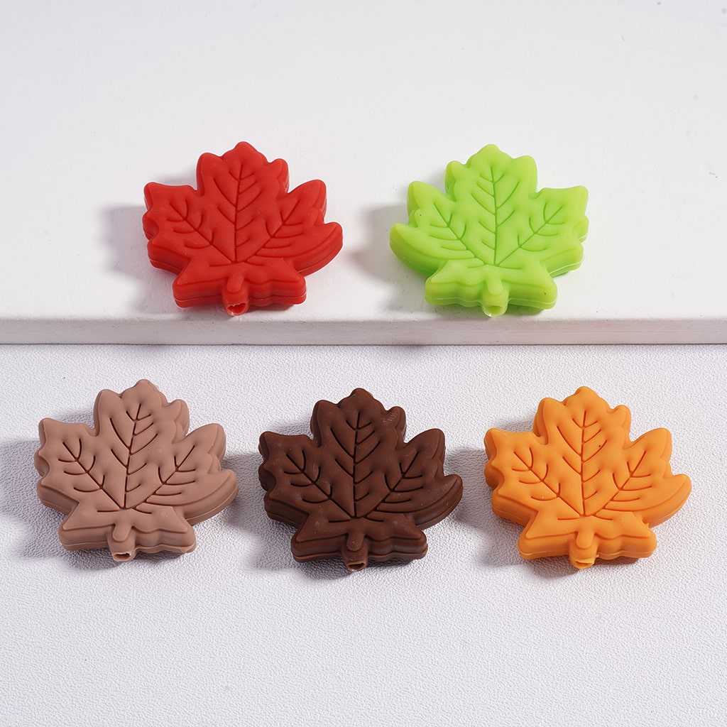 Silicone Focal Beads Cute Maple Leaves in Solid Color