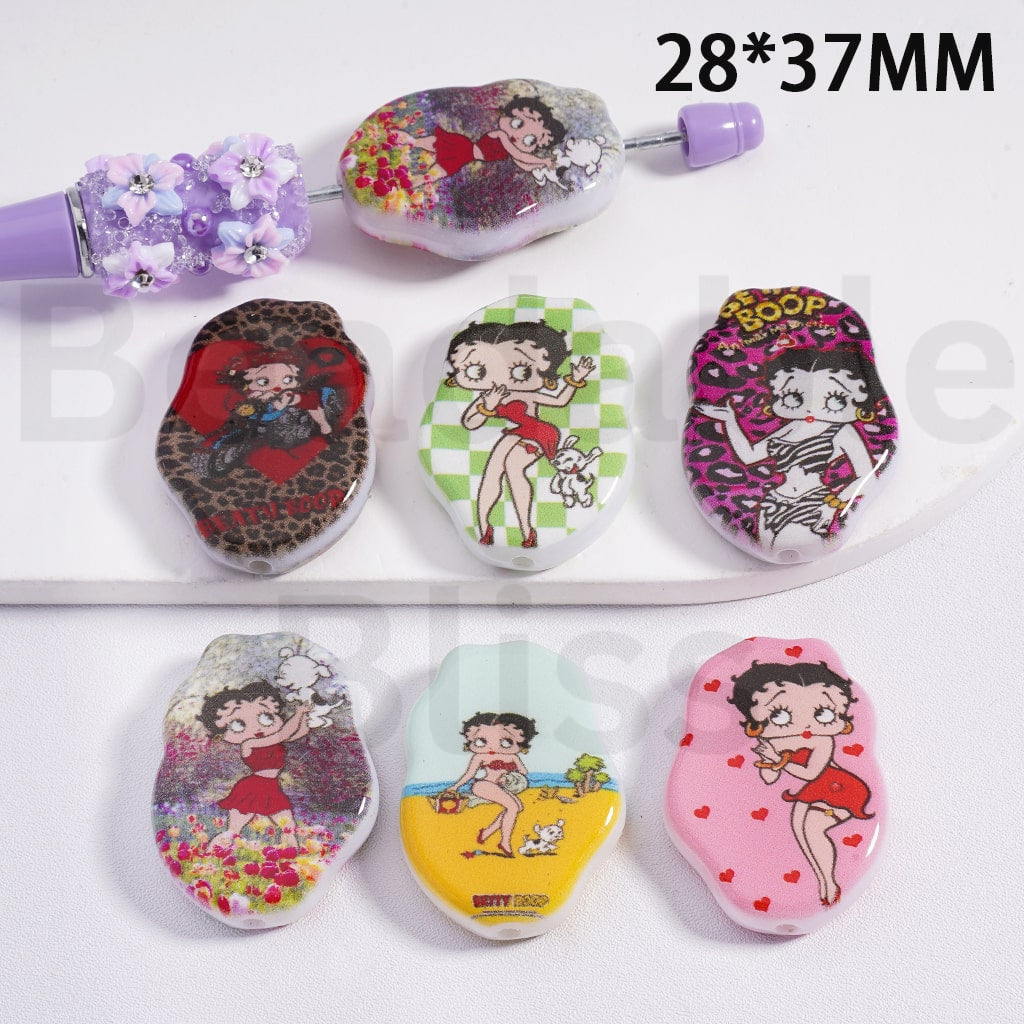 Acrylic Beads Fashion Girl Bett Boo in Different Costume 28*37MM, Random Mix
