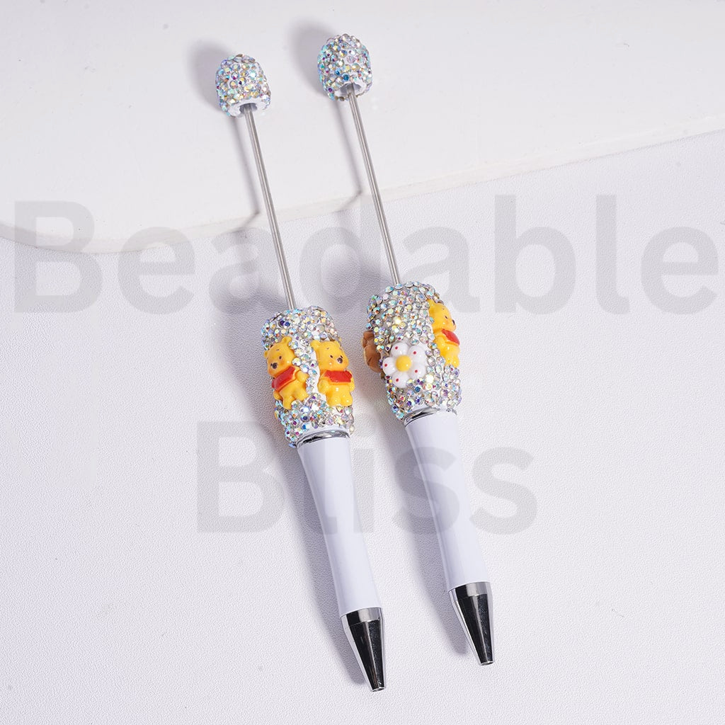 Beadable Pen with AB Rhinestones Cute Winni the Poo Flower Hunny Pot Bee