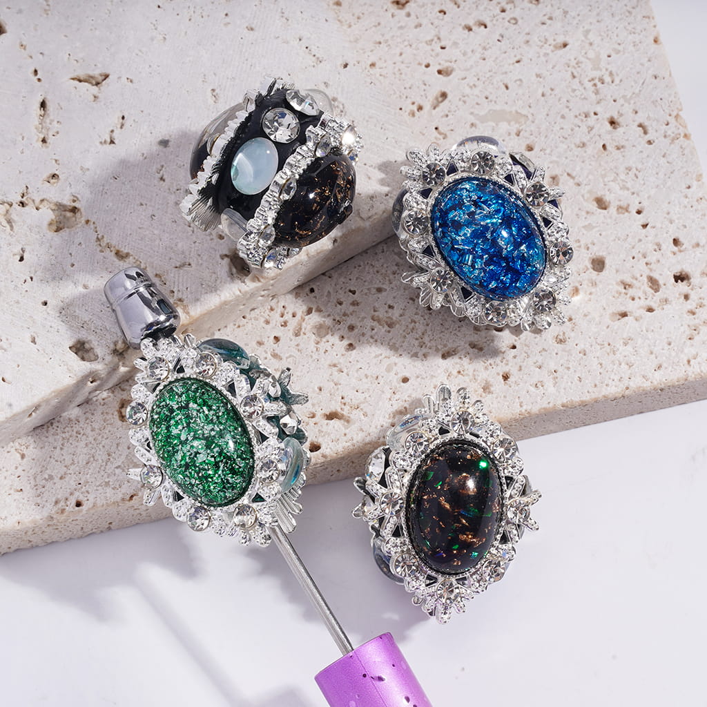 Clay Beads with Fancy Alloy Snowflake Opal Rhinestones with Foil Paper, Clear Rhinestones on Edge, Multi-Color, Random Mix