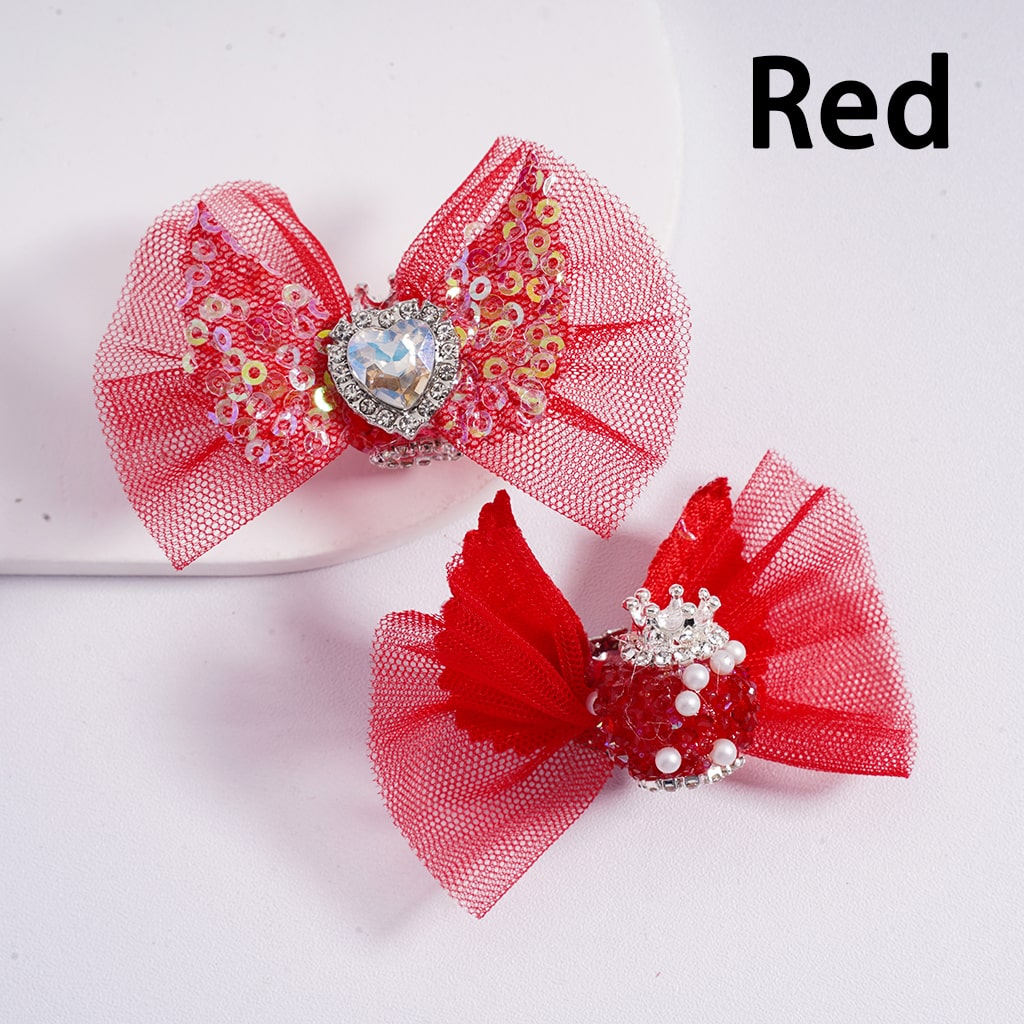 Acrylic Beads with Large Heart Rhinestone Silver Alloy Crown Clear Rhinestone Chains White Pearls Fabric Bowknot