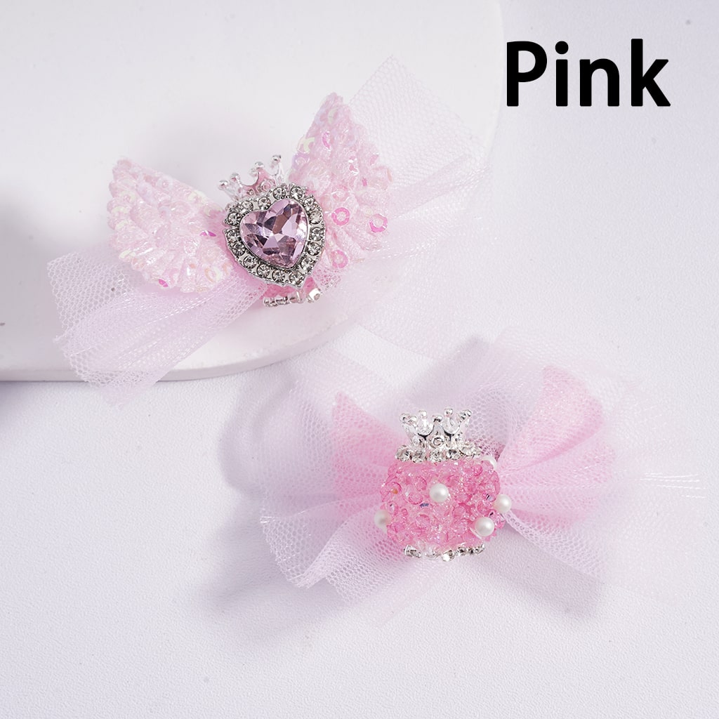 Acrylic Beads with Large Heart Rhinestone Silver Alloy Crown Clear Rhinestone Chains White Pearls Fabric Bowknot