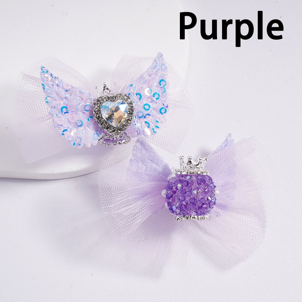 Acrylic Beads with Large Heart Rhinestone Silver Alloy Crown Clear Rhinestone Chains White Pearls Fabric Bowknot