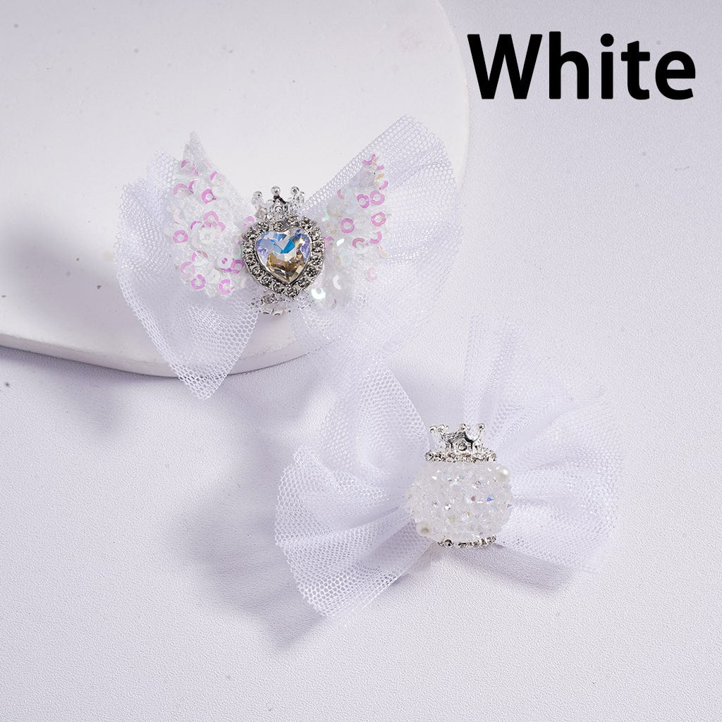 Acrylic Beads with Large Heart Rhinestone Silver Alloy Crown Clear Rhinestone Chains White Pearls Fabric Bowknot