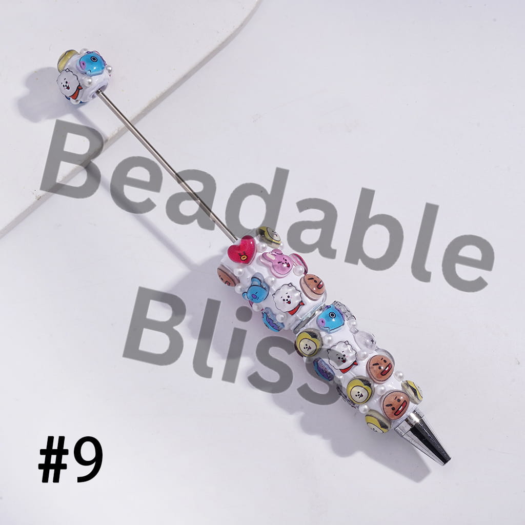 Beadable Clay Pens with Korea Boy Group Image and White Pearls