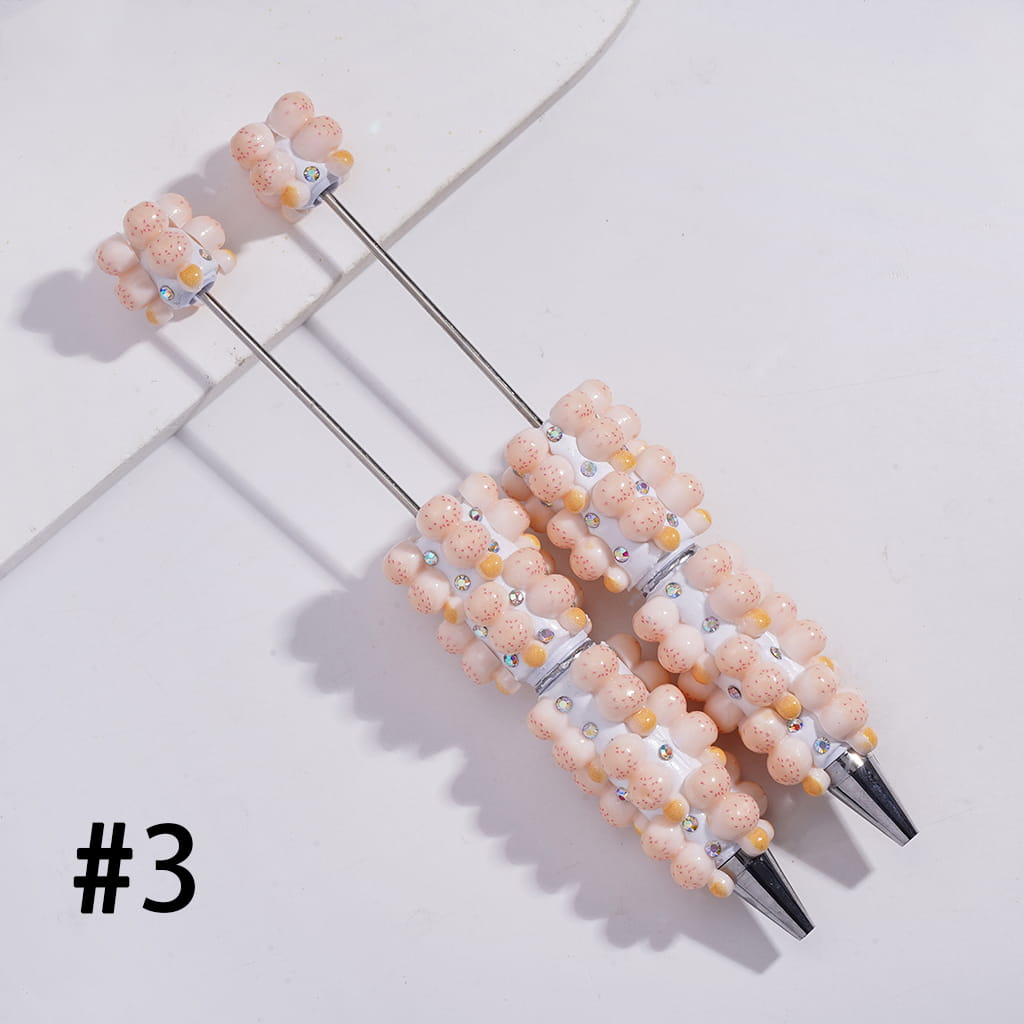 Beadable Clay Pens with Double Layer Fruit Tanghulu, AB Rhinestones and White Pearl