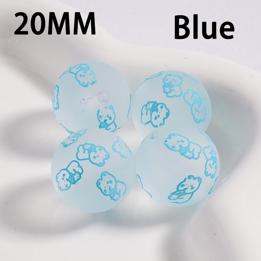 Acrylic Beads Frosted Matte Cute bear Prints Multi-Color 20MM (Single Color is available for 100pcs(Whole Bag) Only)