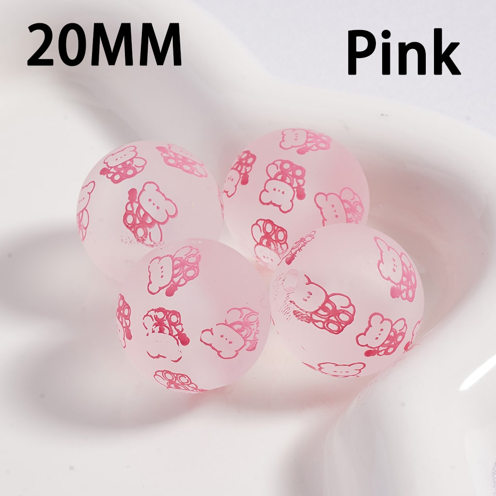 Acrylic Beads Frosted Matte Cute bear Prints Multi-Color 20MM (Single Color is available for 100pcs(Whole Bag) Only)