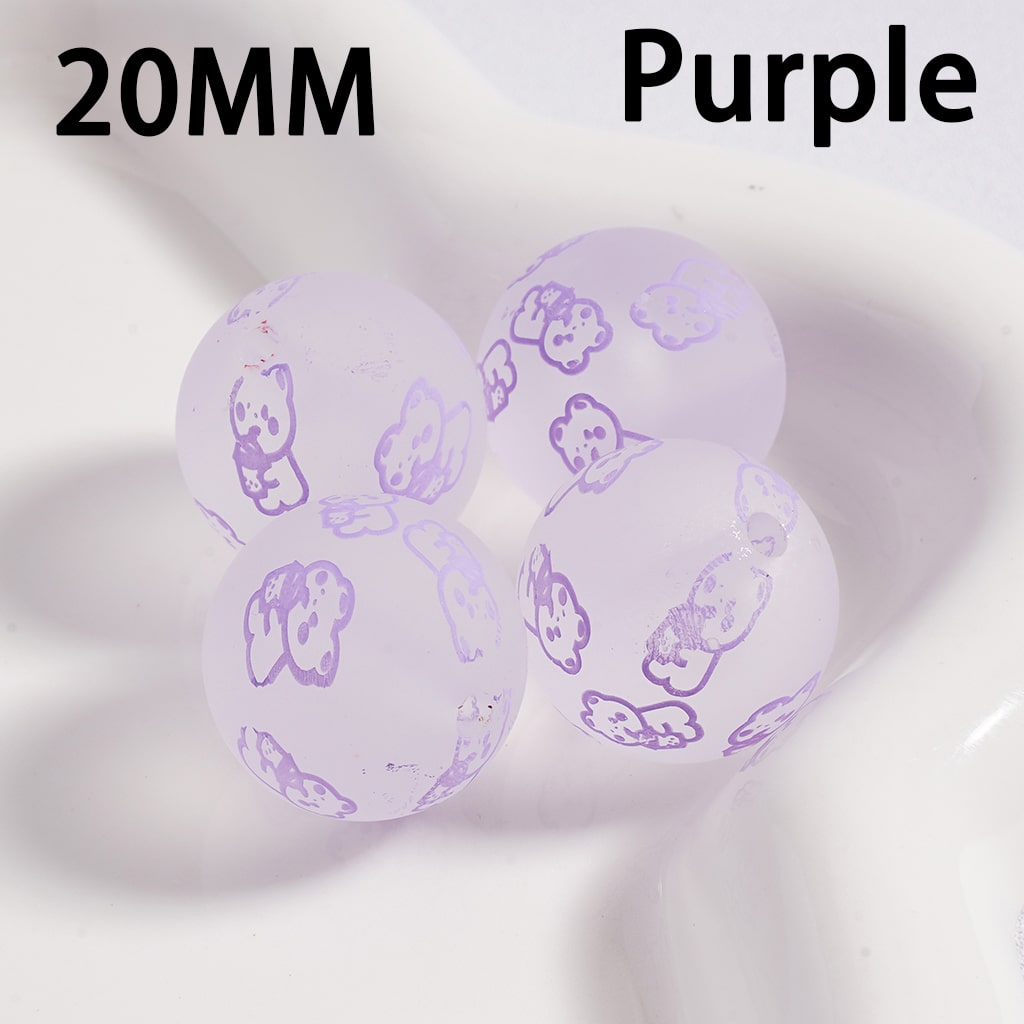 Acrylic Beads Frosted Matte Cute bear Prints Multi-Color 20MM (Single Color is available for 100pcs(Whole Bag) Only)