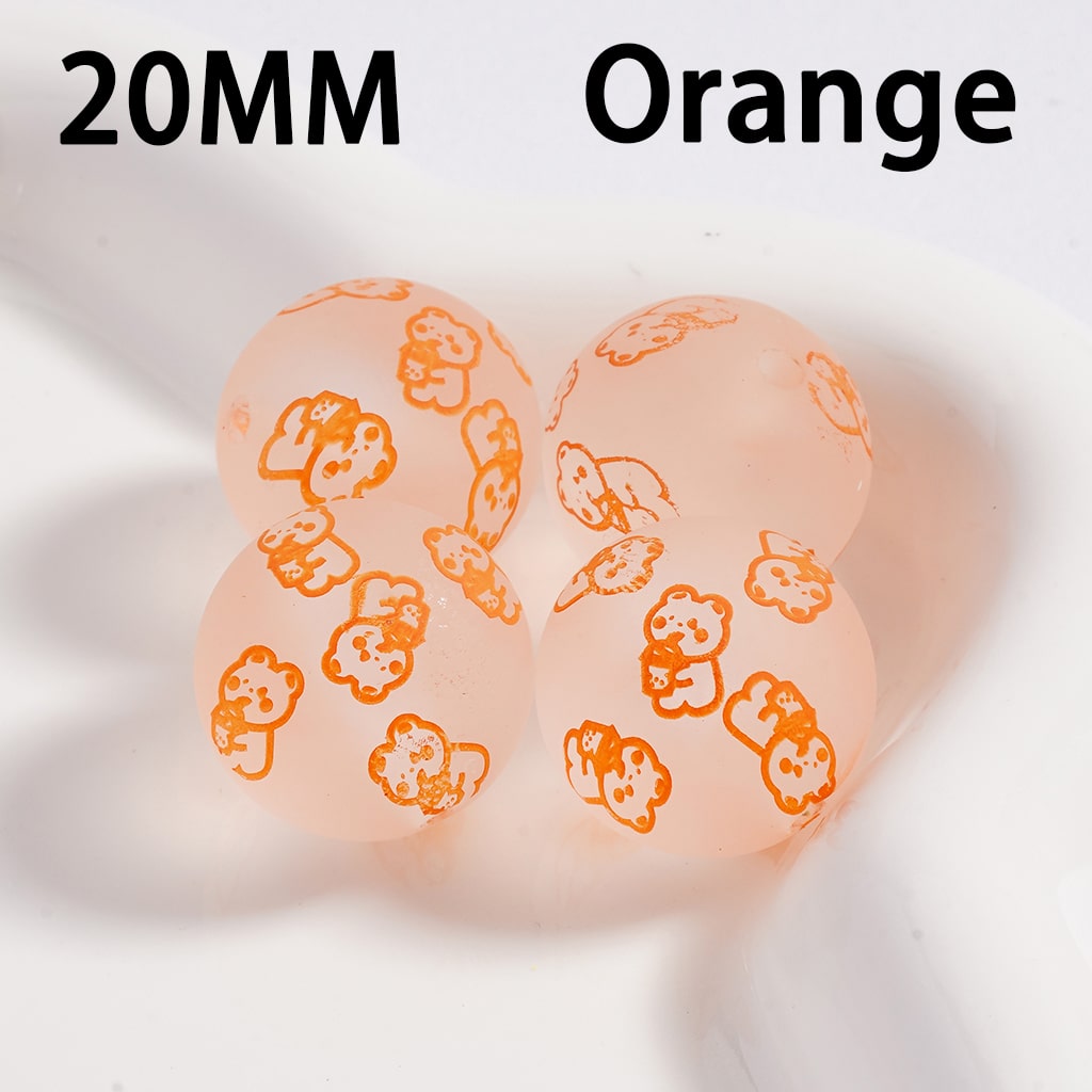 Acrylic Beads Frosted Matte Cute bear Prints Multi-Color 20MM (Single Color is available for 100pcs(Whole Bag) Only)