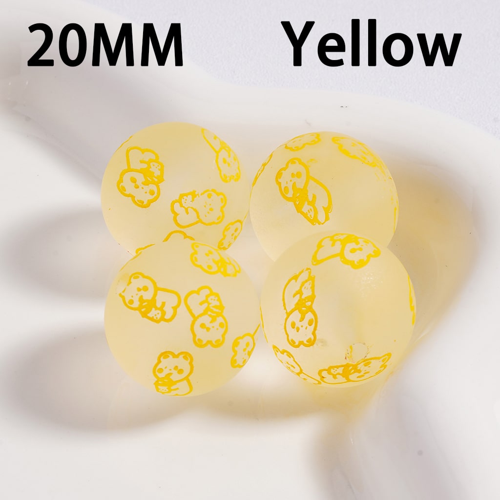 Acrylic Beads Frosted Matte Cute bear Prints Multi-Color 20MM (Single Color is available for 100pcs(Whole Bag) Only)