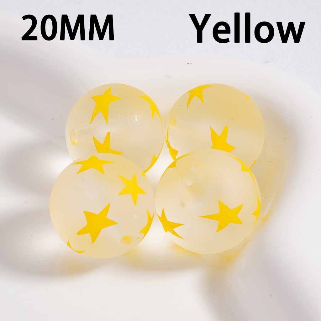 Acrylic Beads Frosted Matte Cute Five-Pointed Star Prints Multi-Color 20MM (Single Color is available for 100pcs(Whole Bag) Only)