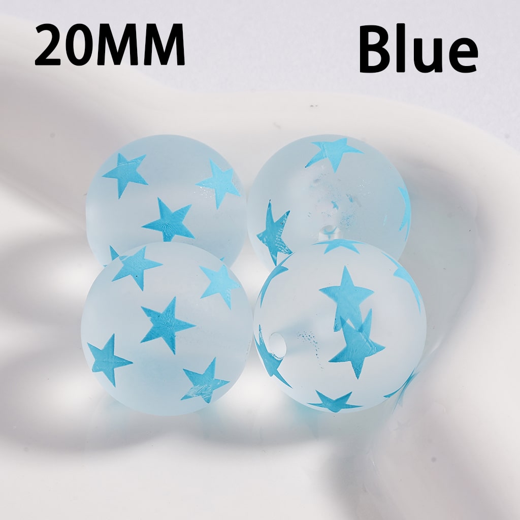 Acrylic Beads Frosted Matte Cute Five-Pointed Star Prints Multi-Color 20MM (Single Color is available for 100pcs(Whole Bag) Only)