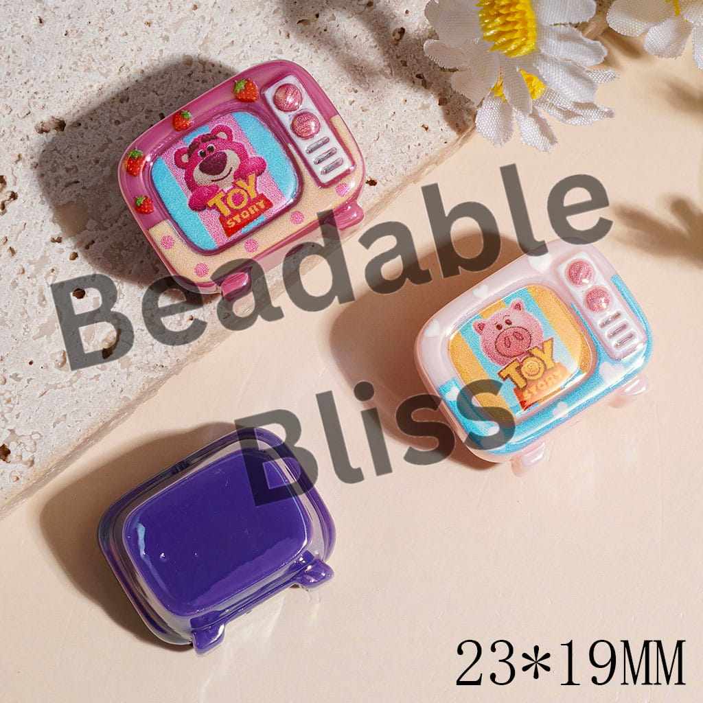 Acrylic Beads UV Coating with Toy Adventure Character Prints TV Shape, 23*19MM Random Mix