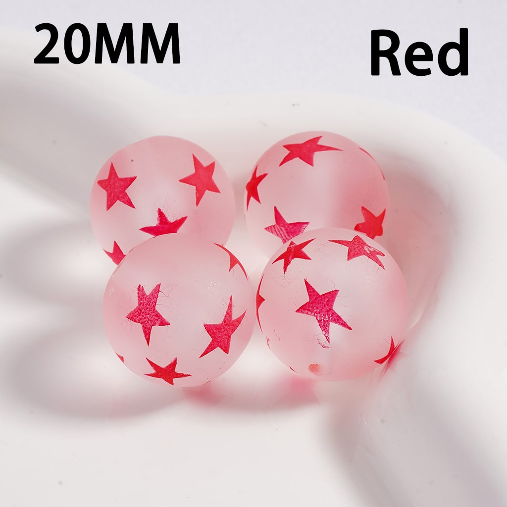 Acrylic Beads Frosted Matte Cute Five-Pointed Star Prints Multi-Color 20MM (Single Color is available for 100pcs(Whole Bag) Only)