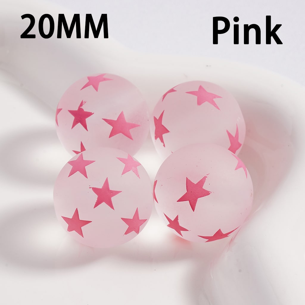 Acrylic Beads Frosted Matte Cute Five-Pointed Star Prints Multi-Color 20MM (Single Color is available for 100pcs(Whole Bag) Only)