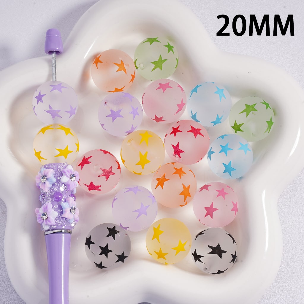 Acrylic Beads Frosted Matte Cute Five-Pointed Star Prints Multi-Color 20MM (Single Color is available for 100pcs(Whole Bag) Only)