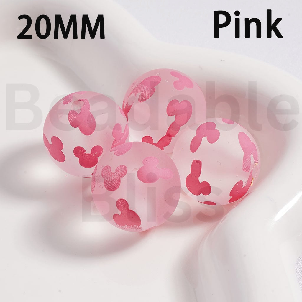 Acrylic Beads Frosted Matte Cute Micke Mouse Head Prints Multi-Color 20MM (Single Color is available for 100pcs(Whole Bag) Only)