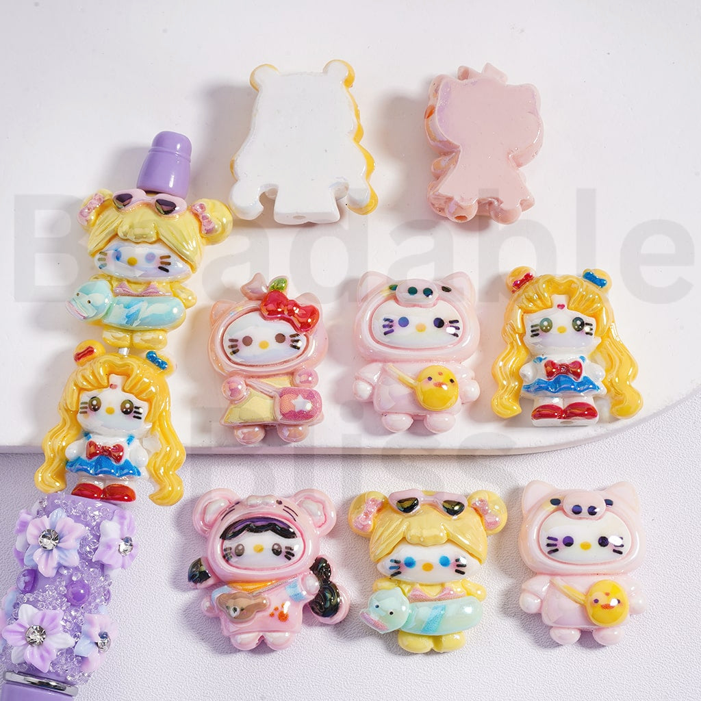 Acrylic Beads UV Coating Cute Hello Kitt Sailor Moo, Random Mix