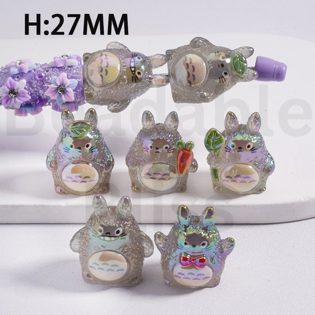 Acrylic Beads UV Coating Cute Totor Japan Anime Translucent Color 27MM Height, Random Mix