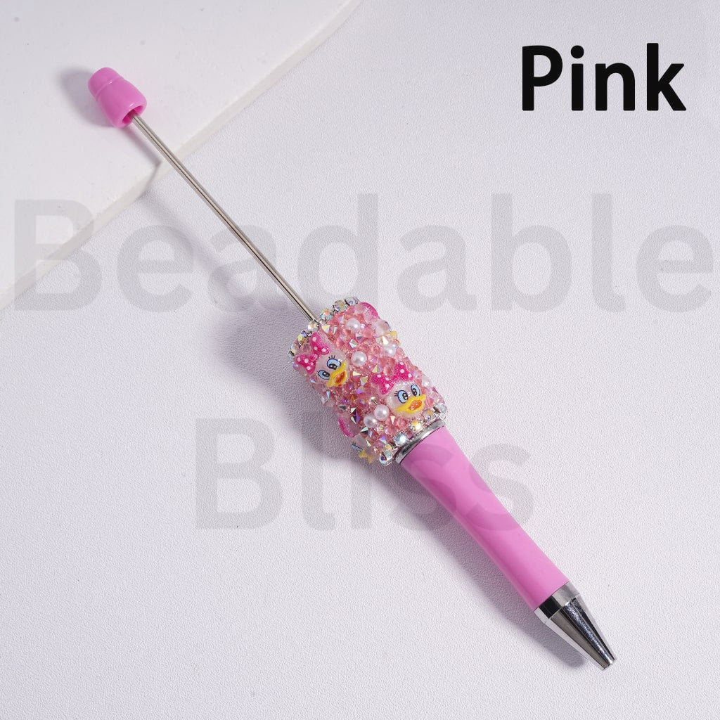 Beadable Clay Pen Luminous with AB & Cone Shape Rhinestones White Pearls Cute Donal Dais Duck