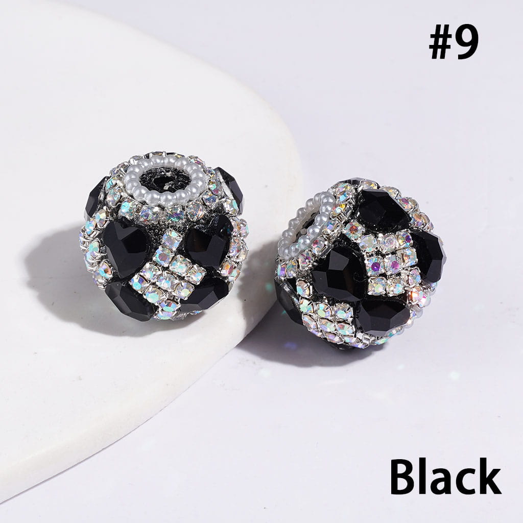 Handcrafted Acrylic Beads w Heart Crystal and Square Shaped AB Rhinestone Chains, White Pearl Loop, 20MM Multi-Color