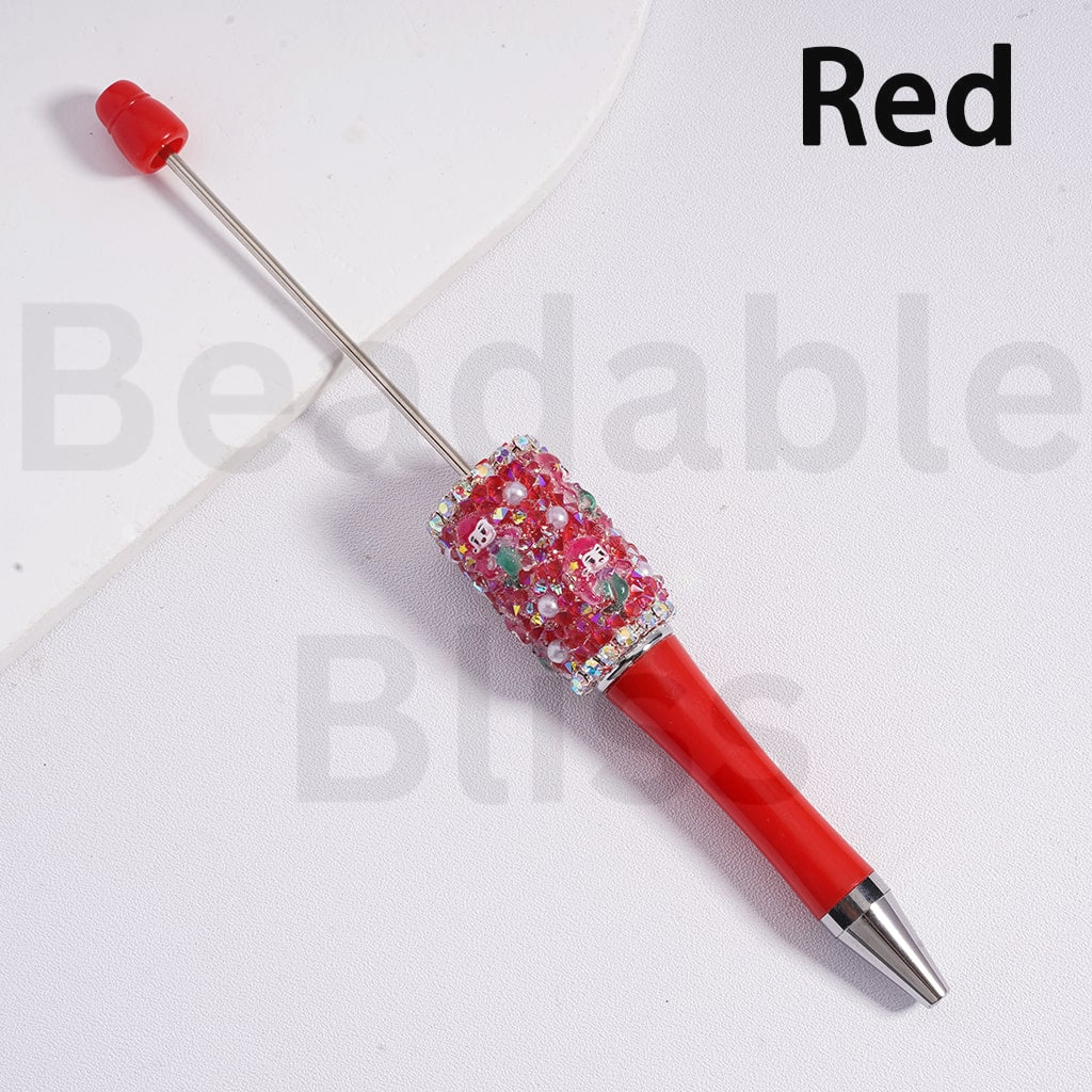 Beadable Clay Pen Luminous with AB Rhinestones Chains White Pearls Cone Shape Rhinestones Disne Princess Snow Whit Mermai