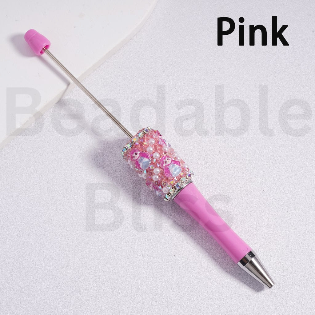 Beadable Clay Pen Luminous with AB Rhinestones Chains White Pearls Cone Shape Rhinestones Disne Princess Snow Whit Mermai