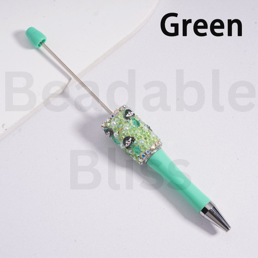 Beadable Clay Pen Luminous with AB Rhinestones Chains White Pearls Cone Shape Rhinestones Disne Princess Snow Whit Mermai