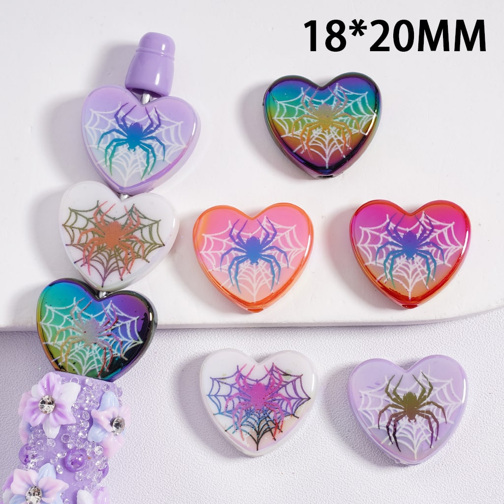 Acrylic Beads UV Coating Heart Shape with Spider Web Halloween 18*20MM (Single Color is available for 300pcs(Whole Bag) Only)