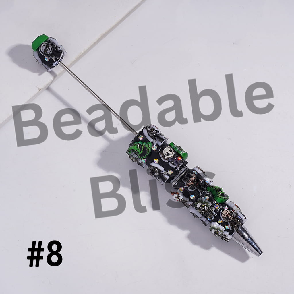 Beadable Clay Pens with Horror Character Series Dark Halloween Theme and AB Rhinestones